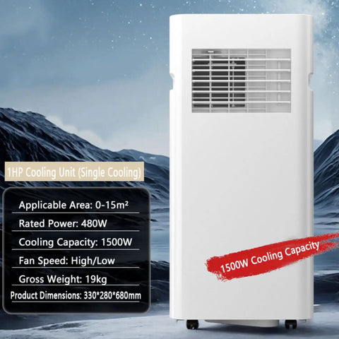 Portable Evaporative Air Cooler With Remote And 24H Timer Dreamy Quiet Swamp Fan For Bedroom And Garage Easy Peasy Windowless Room Humidifier And Dehumidifier Setup standing on a dark background.