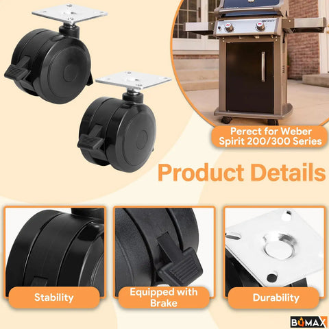 Level Up Your Weekend Cookout Routine With These Hella Durable Locking Casters Optimized For Up Front Control Gas Grills Smooth Rolling Replacement Wheels For Spirit Series Families, showing heavy-duty wheel with brake.
