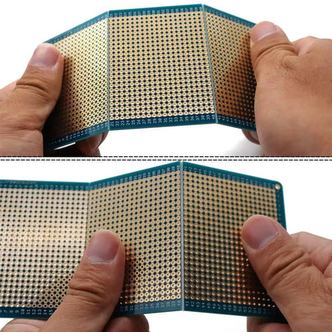 Hands holding 3 Piece Solderable Breadboard Split Design Universal PCB Shield Board Double Sided With Tinned Gold Plated Holes
