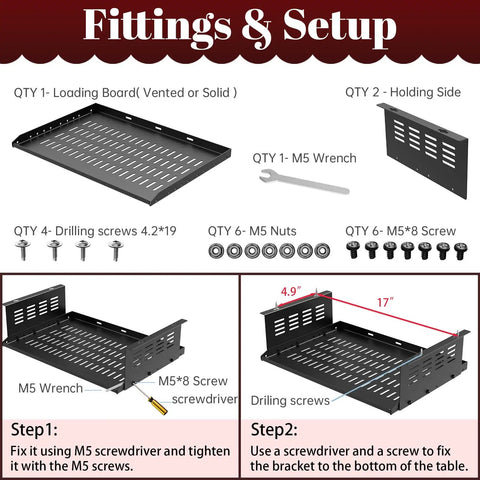 Heavy Duty Under Desk Computer Mount For Small Form Factor Desktops Plus Gaming Consoles Straight Up Rugged setup instructions with parts list
