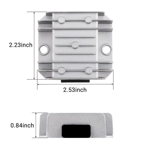 Dimensions of Pair Of DC To DC Buck Converters 8 To 35V In To 3 To 24V Out Adjustable 5A Step Down Regulator in silver housing