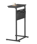 C Shaped End Table For Small Spaces With Storage Bag, Space Saving Couch Side Table For Sofa, Narrow TV Tray, Compact Bedside Table, Black LET501B
