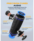 Waterproof Bluetooth Speaker 30W With 360 Degree Sound And Deep Bass IPX7 TWS Pairing Party Ready RGB Lights 20 Hour Battery Portable Wireless Speaker with detailed speaker components displayed.