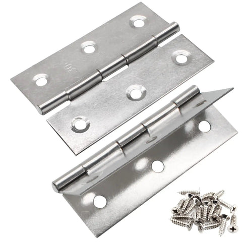 Built Tough 3 Inch Mini Stainless Steel Butt Hinges Rust Resistant 304 Bright Silver Cabinet Door Hardware with screws.