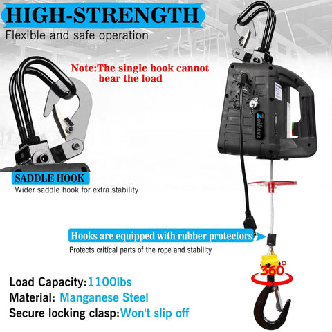 All In One Beefed Up Electric Hoist Winch 1100 Lb Portable With Double Hooks And Wireless Remote 110V Lift Crane with saddle hook