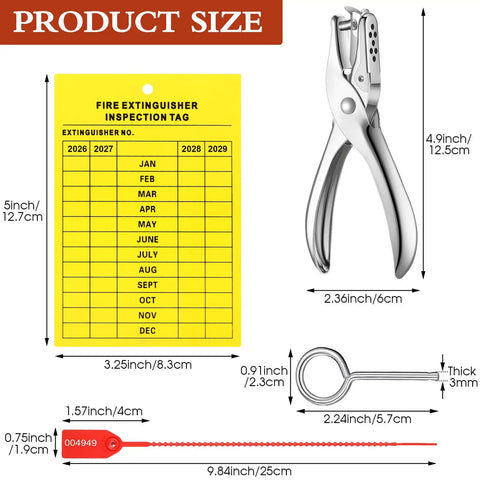Fire Extinguisher Inspection Tags Kit With 2026 2029 Maintenance Plastic Tamper Seals Fire Extinguisher Pull Pins Security Tags And Handheld Hole Puncher
