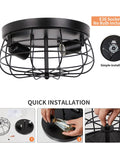 Industrial Black Flush Mount Ceiling Light 2 Light Farmhouse Fixture With Metal Cage Shade, close-up of installation steps