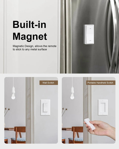 Plug And Play Remote Light Switch For E26 E27 Lamps with magnetic design on fridge and wall mount option