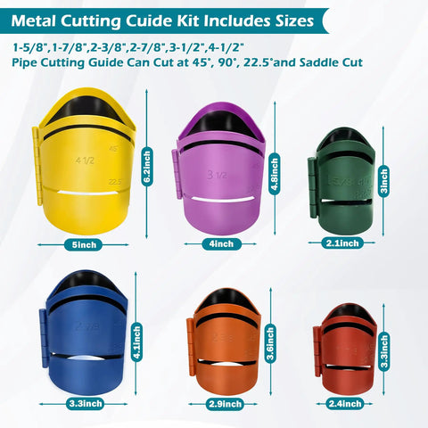 Magnetic Metal Pipe Cutting Guide Kit For Pros With Six Diameters in multiple colors for precise pipe work in steel
