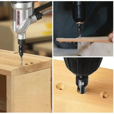 Five Piece HSS Drill Bits Set With Countersink And Replaceable Bits For Woodworking Quick Change Chamfered Countersink Drill Bits