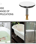 Adjustable Bathtub Drain Plug Silver Copper with Rotary Mechanism shown in various bathtub settings for versatile use.
