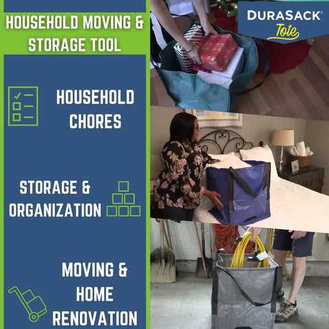 Built Tough Heavy Duty Storage Tote Bag 22 Gallon Rugged Woven Polypropylene Moving Bag With Self Standing Design in use