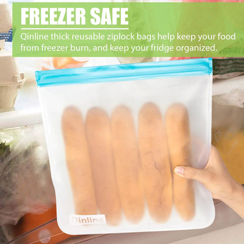 Extra Thick Reusable Food Storage Bags Set 10 Pack Bang For Your Buck Leakproof Freezer Safe Sandwich And Lunch Bags showcasing frozen bread