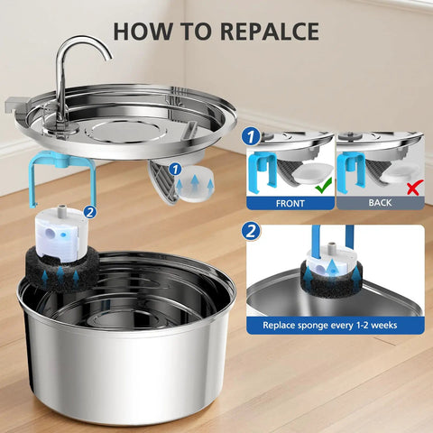 Must Have 50 Pack Cat Water Fountain Filter Replacement Set For Stainless Steel Pet Water Dispenser assembly instructions