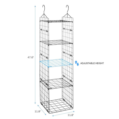 Adjustable 5 Shelf Metal Wire Hanging Closet Organizer For Wardrobe Storage Perfect For Clothes Shoes Bags Belts And Hats