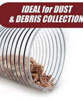 Rugged 2 Inch OD Clear Dust Collection Hose With Anti Static Wrap And Reinforced Body For Shop Vacs And Garage Mods Delivers Knockout Suction All Day Long showing visible debris inside.