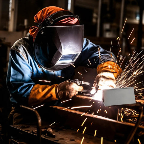 Welder using 20 Pack Aluminum Welding Coupons 2 X 4 X 1 Eighth Inch Sheets for MIG TIG Stick MMA Welding Practice Kit in workshop