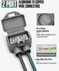 Heavy Duty 2 Port Aluminum To Copper Wire Connectors Pre Filled With Oxide Inhibitor Screw Terminals For Outlet Upgrades Easy No Sweat Install Gray 10 Pack with opened cover showing terminals.