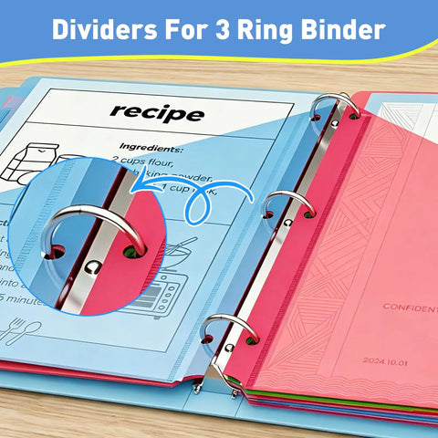 Two Pocket Binder Dividers With Eight Tabs For 3 Ring Binders, Plastic Multicolor Organizer Pages, letter size detail