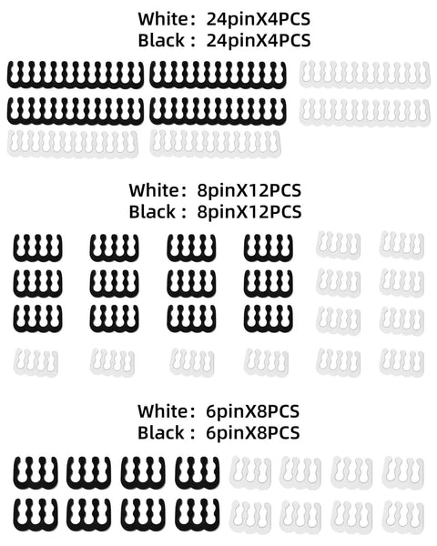 48 Piece Cable Comb Kit For PC Cables, Perfect For PSU And CPU Cable Management, Fits 3.0mm To 3.4mm OD Cables, 24Pin, 8Pin, 6Pin in black and white.
