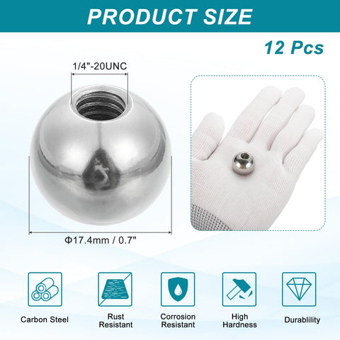 12 Pack Ball Nuts Knobs With One Quarter Inch Twenty UNC Female Thread, 17.4Mm Ball Diameter, Steel Swivel Ball Joint Adapters