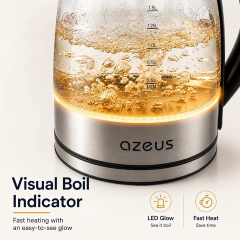 One Point Eight Liter Electric Kettle With Fast Boil And Auto Shut Off Boil Dry Protection 360 Degree Swivel Base Stainless Steel Water Boiler For Tea Coffee And Hot Water At Home with visual boil indicator and LED glow