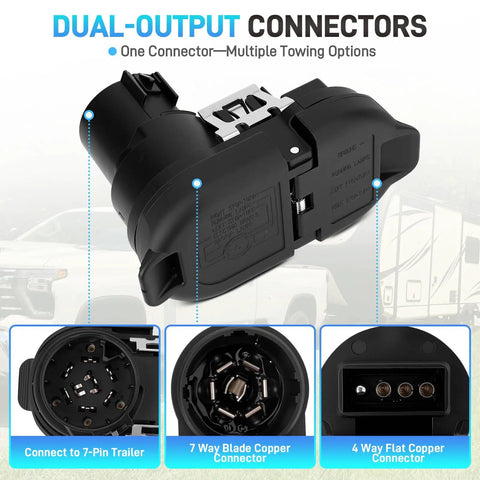 7 Way Blade And 4 Way Flat Trailer Wiring Harness Connector Kit With Mounting Bracket detail view with USCAR socket