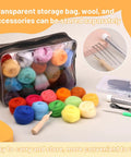Beginner Friendly 45 Colors Needle Felting Kit With Tools Needles Eyes Scissors Storage Bag And Box displayed with accessories
