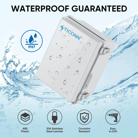 Outdoor Waterproof Electrical Box IP67 ABS Plastic Enclosure With Hinged Cover And Mounting Plate Wall Brackets Cable Glands