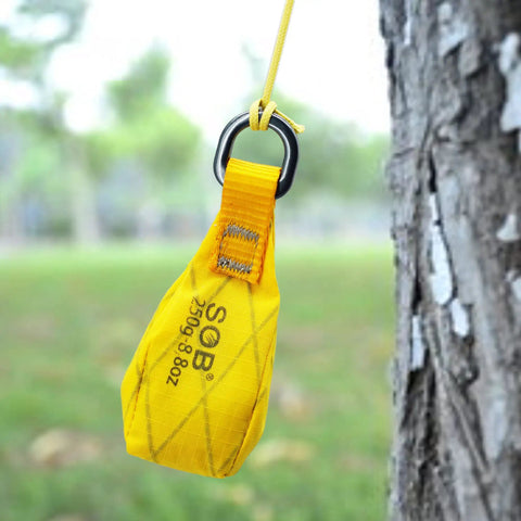 Beefy Heavy Duty Throw Weight Bag 250g Arborist Gear For Climbing Rope Tree Rigging hanging from tree by loop