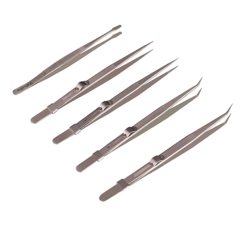 Five Piece Precision Tweezers Set Pro Grade Anti Static Stainless Steel ESD Safe Tweezers For Electronics Jewelry Making Medical Lab