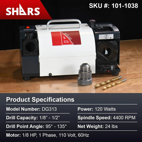 Top Shelf Drill Bit Sharpener That Revives Muted Edges Quick With Locked Angle Jigs And Pro Spec ER Collet Holds on workshop table.