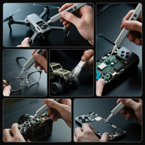Electric Screwdriver Kit With 144-In-1 Precision Bits repairing various electronics and gadgets, showcasing versatility and precision.