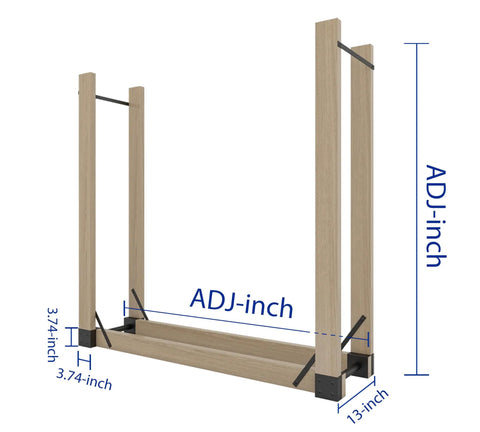 Heavy Duty Firewood Rack Bracket Kit With Rust Resistant Finish For Indoor Or Outdoor Use, DIY Adjustable Length Wood Storage Stand That Attaches To Your Own 2x4 Boards, Freestanding Metal Log Holder