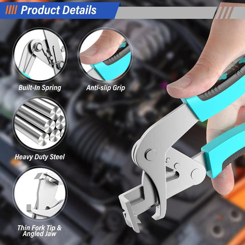 Close-up of Straight Up Pro Grade Car Clip Pliers with built-in spring and anti-slip grip, showcasing stainless steel design.