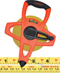 Hi-Viz Orange Fiberglass Tape Measure Half Inch By 60 Meters And 200 Feet Dual Sided SAE Metric With Open Four-Arm Frame