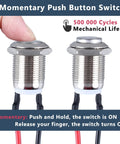 Two Pack 12mm Momentary Metal Waterproof Push Button Switch With Raised Head Half Inch Mounting Hole Pre Soldered Cable