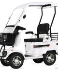 Haoweih 800W Electric Golf Cart For Adults With 60V Lead Acid Battery, two-seat white scooter with basket and durable steel frame.