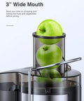 Powerful 800W Centrifugal Juicer With Wide 3 Inch Feed Chute For Fruit And Veg Stainless Steel Body Black Finish BPA Free Easy Clean