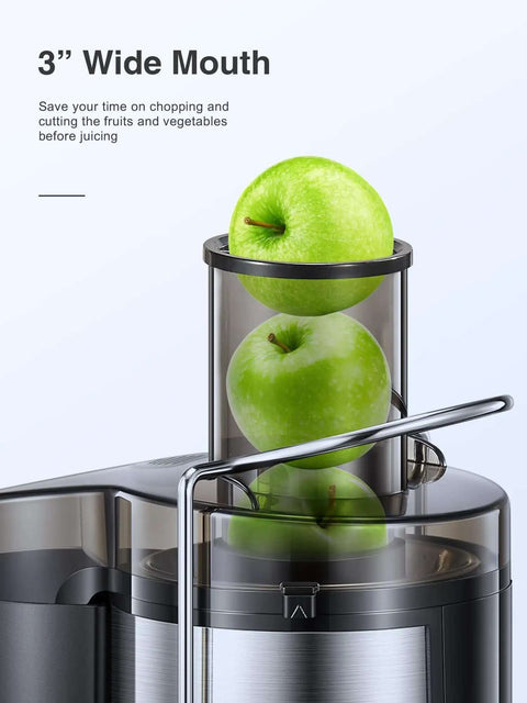 Powerful 800W Centrifugal Juicer With Wide 3 Inch Feed Chute For Fruit And Veg Stainless Steel Body Black Finish BPA Free Easy Clean