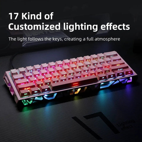 Dope Compact Mechanical Gaming Keyboard With 61 Hot Swappable Keys Offering 17 Flexible RGB Effects To Level Up Your Gameplay And Enjoy Smooth Typing Sessions, showcasing vibrant RGB backlighting.
