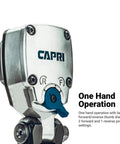 Close-up of CAPRI 3/8 inch flex head air impact wrench showing one-hand operation and reverse forward settings.