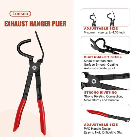 Universal Exhaust Hanger Removal Pliers And Heavy Duty Rubber Hanger Kit Made Of Carbon Steel For Quick Muffler Jobs With Anti Rust Coating To Save Time On Any Car Repair Project