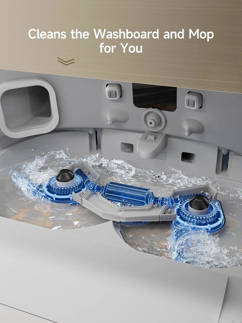 X40 Ultra Robotic Vacuum With Removable And Liftable Mop And 12000 Pa Suction, showing self cleaning washboard feature