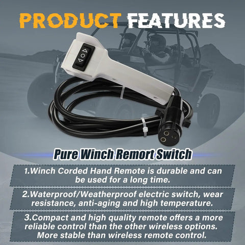 ATVMaster Winch Remote Handle Switch Controller Compatible With Polaris RZR Ranger XP 500 900 1000 2013-2022 Titan EPS durable corded switch with buttons.