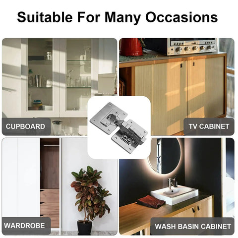 Beefy Heavy Duty Hinge Repair Plate Kit for cabinets with rust resistant stainless steel brackets installed on kitchen cupboard door