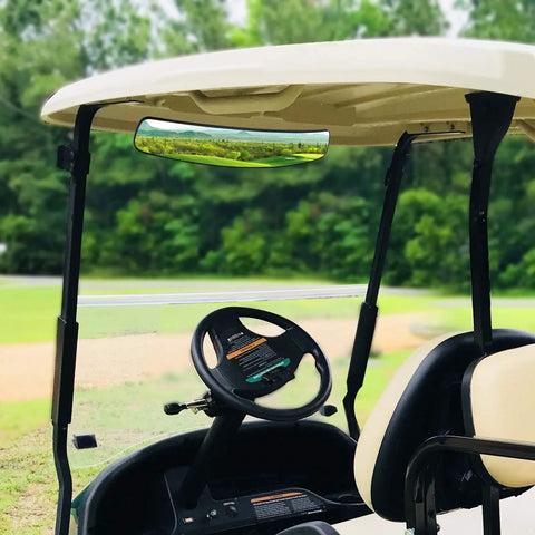 Golf cart interior with 16.5 Inch Golf Cart Rear View Mirror With No Fuss 150 Degree Curved Design For EZGO Yamaha Club Car