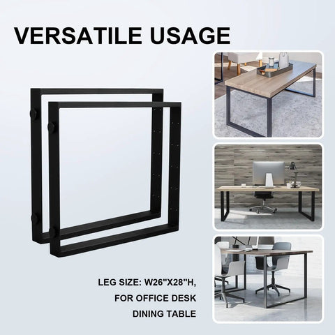 Heavy Duty Steel Table Legs Set Of Two, 28 inch tall black metal frame for dining tables and office desks, versatile use.