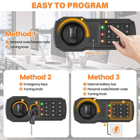 Instructions for programming combination lock on 144 Key Safe Cabinet Fireproof Lock Box with Key Tags for security.