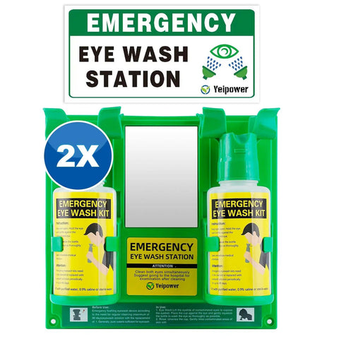Portable Dual Eyewash Station Kit, Upgraded Emergency Eyewash Bottles, 16oz Each, Wall Mount First Aid, ANSI Z3581 2014 Certified, OSHA Approved